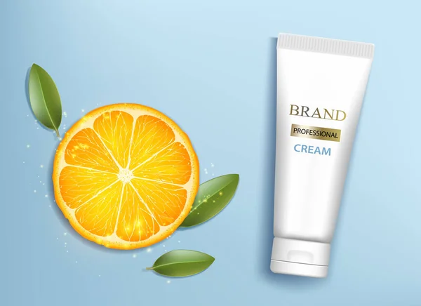 Tube Cream Met Sinaasappelschijfje Template Pakket Cosmetische Hydraterende Zonnebrandcrème Vectorillustratie Rechtenvrije Stockvectors