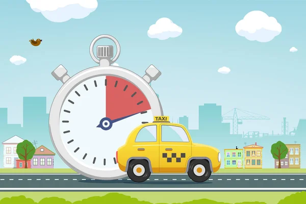 Žluté Taxi Auto Silnici Pozadí Městského Prostředí Vektorová Ilustrace — Stockový vektor