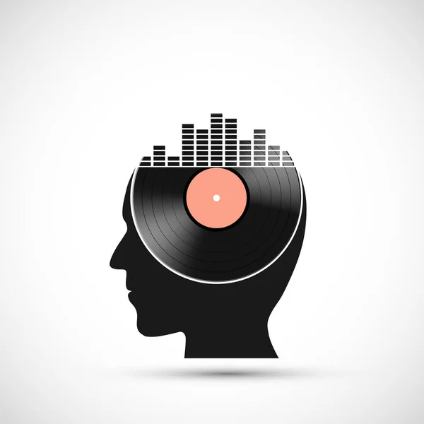 Vinyl Record Disc Sound Equalizer Human Head Vector Icon Stock Vector