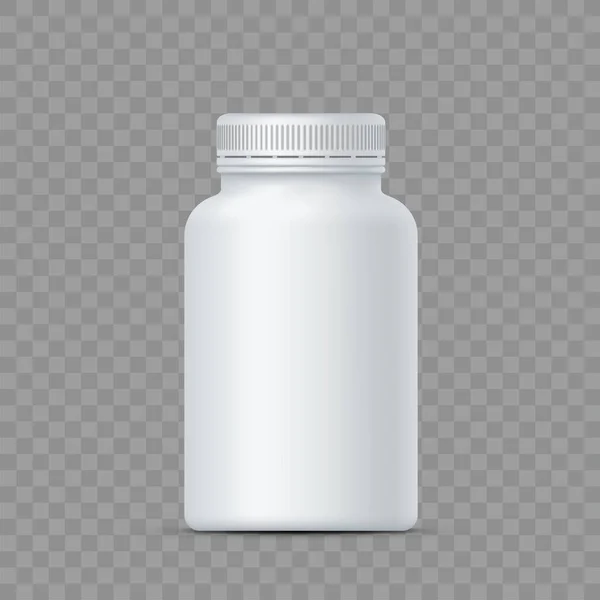 Flacone Plastica Bianca Pillole Medicinali Vitamina Modello Imballaggio Vuoto Mockup — Vettoriale Stock