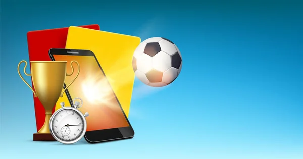 Smartphone Con Balón Fútbol Copa Oro Ganadora Deportes Apostando Partidos — Vector de stock