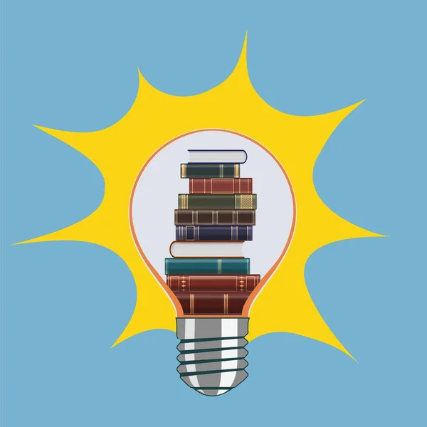 Stack Books Light Bulb Education Reading Concept Back School Vector — Stock Vector