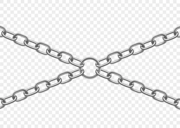Metalowe Łańcuchy Połączone Pierścieniem Szablon Izolowany Przezroczystym Tle Ilustracja Wektora — Wektor stockowy