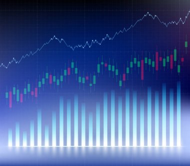 Büyüyen finansal tablolar ve grafikler. Yatırım işinde başarı. Vektör illüstrasyonu