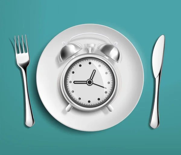 Reloj Despertador Plato Vacío Dieta Nutrición Ilustración Vectorial — Vector de stock