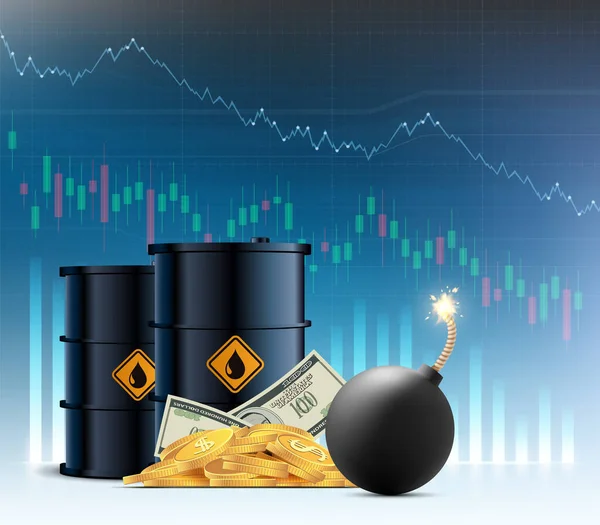 Barrel Rohöl Hintergrund Sind Rückläufige Finanzkennzahlen Wirtschaftskrise Und Bankrott Vektorillustration — Stockvektor