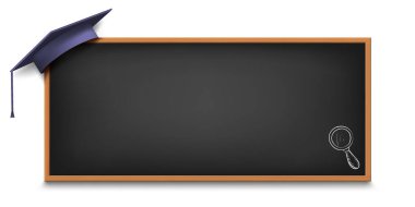 Mezuniyet şapkalı okul tebeşiri. Beyaz arka planda izole edilmiş. Vektör illüstrasyonu