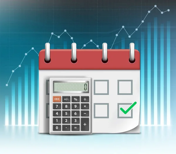 Kalkulačka Kalendář Termínem Splatnosti Platba Vektorová Ilustrace Pozadí Finančních Grafů — Stockový vektor