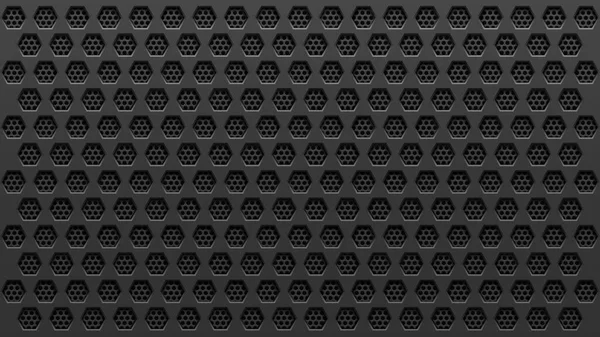 Металлический Черный Перфорированный Фон Шестиугольными Отверстиями Геометрический Рисунок Стали Векторная — стоковый вектор