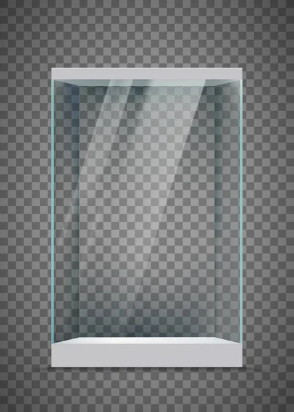 Glazen Lege Vitrine Geïsoleerd Een Transparante Achtergrond Vectorsjabloon — Stockvector