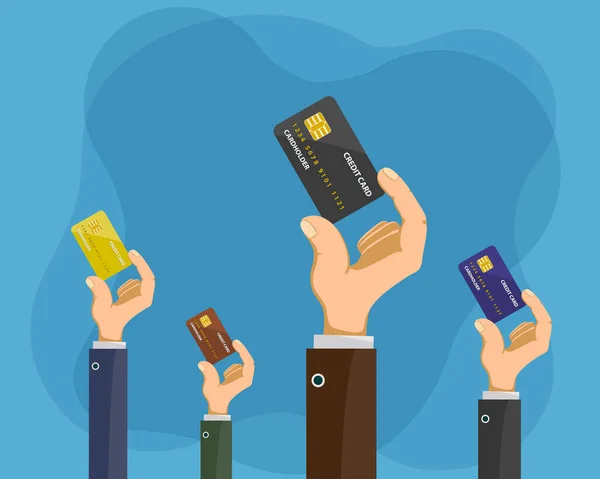 Mensen Hebben Plastic Creditcards Hun Handen Vectorillustratie — Stockvector