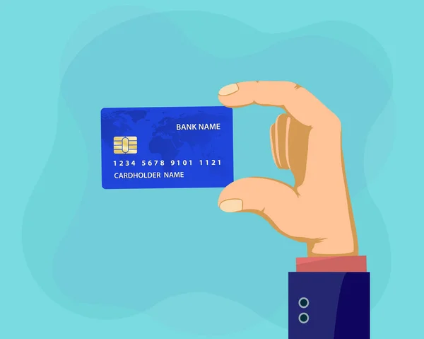 Omul Care Deține Cardul Credit Din Plastic Mână Ilustrație Vectorială — Vector de stoc