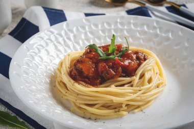 domates soslu makarna spagetti bolognese yakın çekim