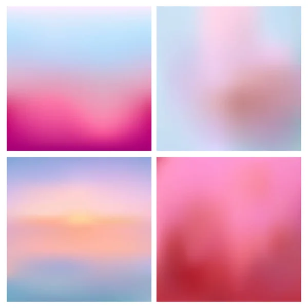 Vector abstracto rojo rosa fondo borroso conjunto de 4 colores. Cuadrado fondos borrosos conjunto - cielo nubes mar océano playa colores — Vector de stock