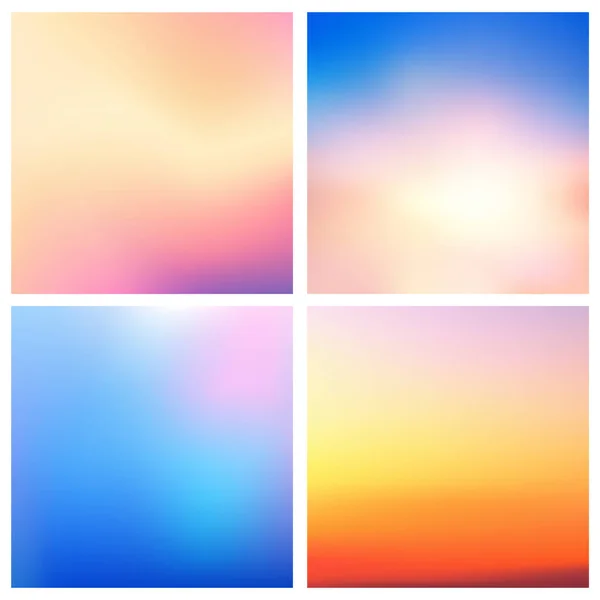 Vecteur abstrait multicolore fond flou ensemble 4 couleurs ensemble. Décor carré flou - ciel nuages mer océan plage couleurs — Image vectorielle