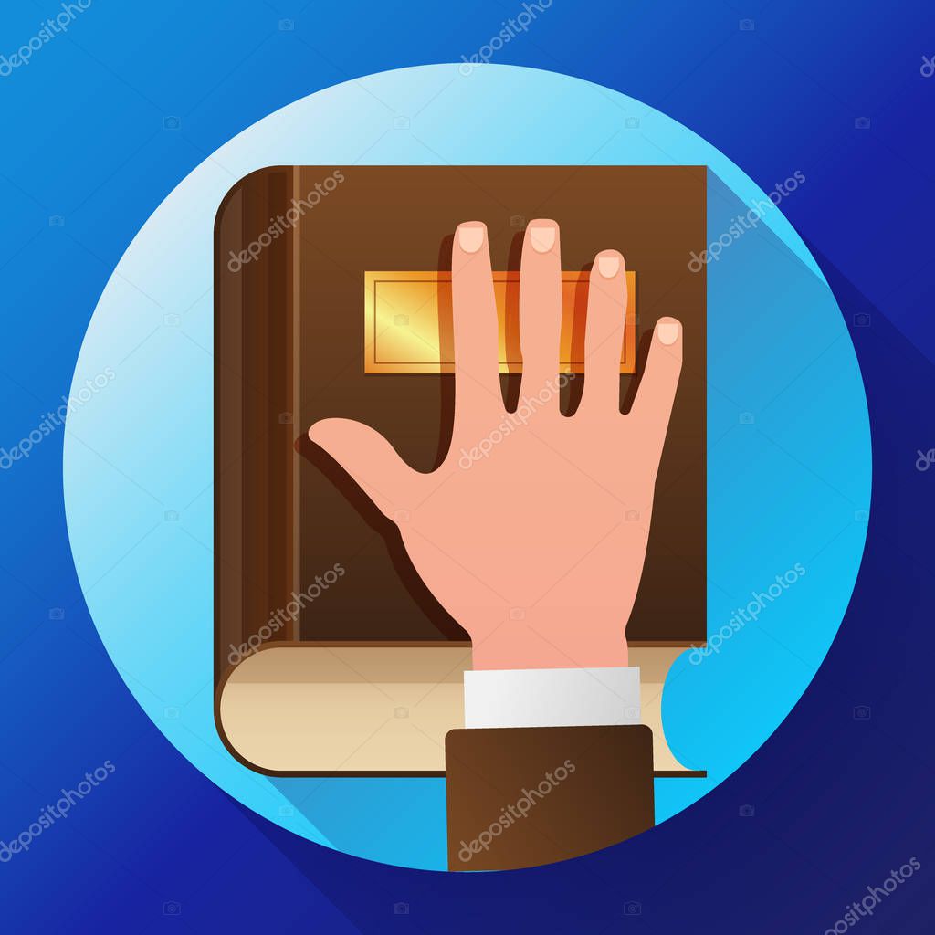 Hand on Constitution as Oath Icon. Hand on the Bible flat icon