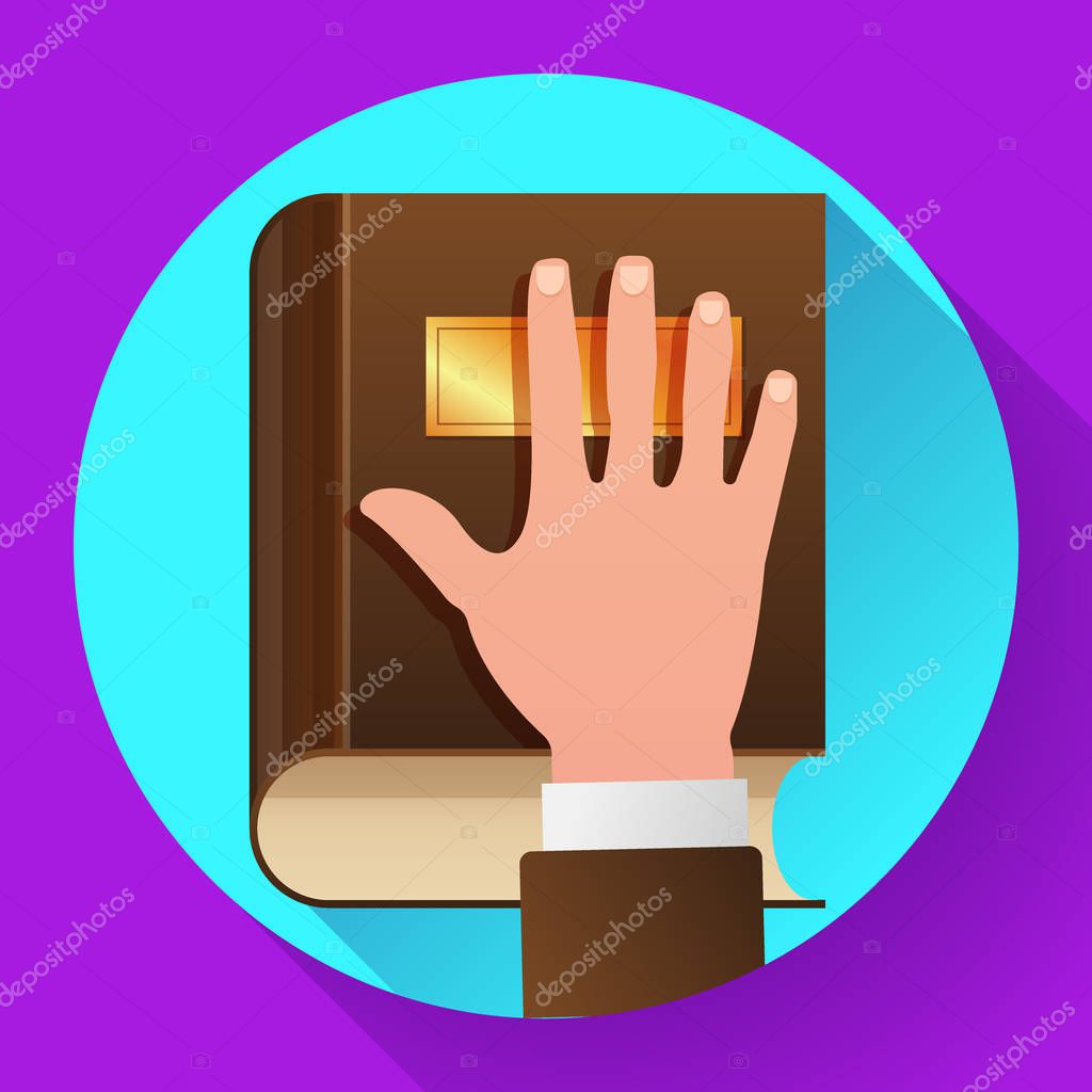 Hand on Constitution as Oath Icon. Hand on the Bible flat icon