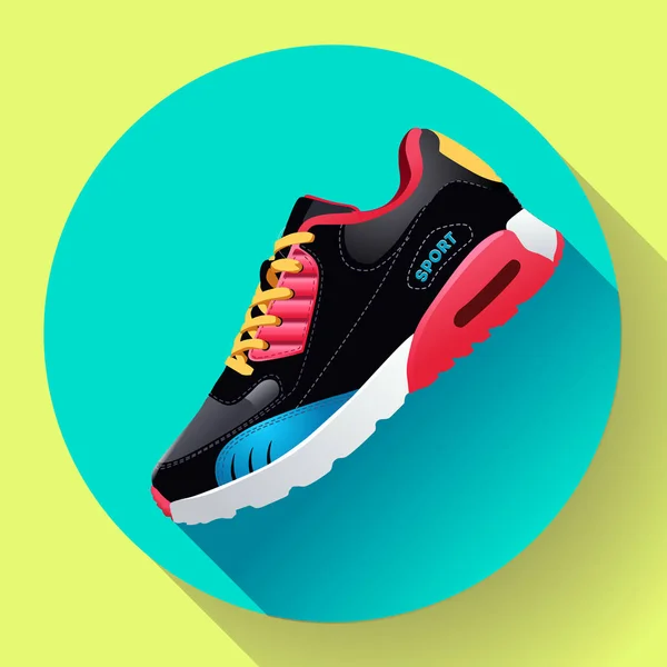 Fitness sneakers schoenen voor opleiding Sportschoen flat design met lange schaduw — Stockvector