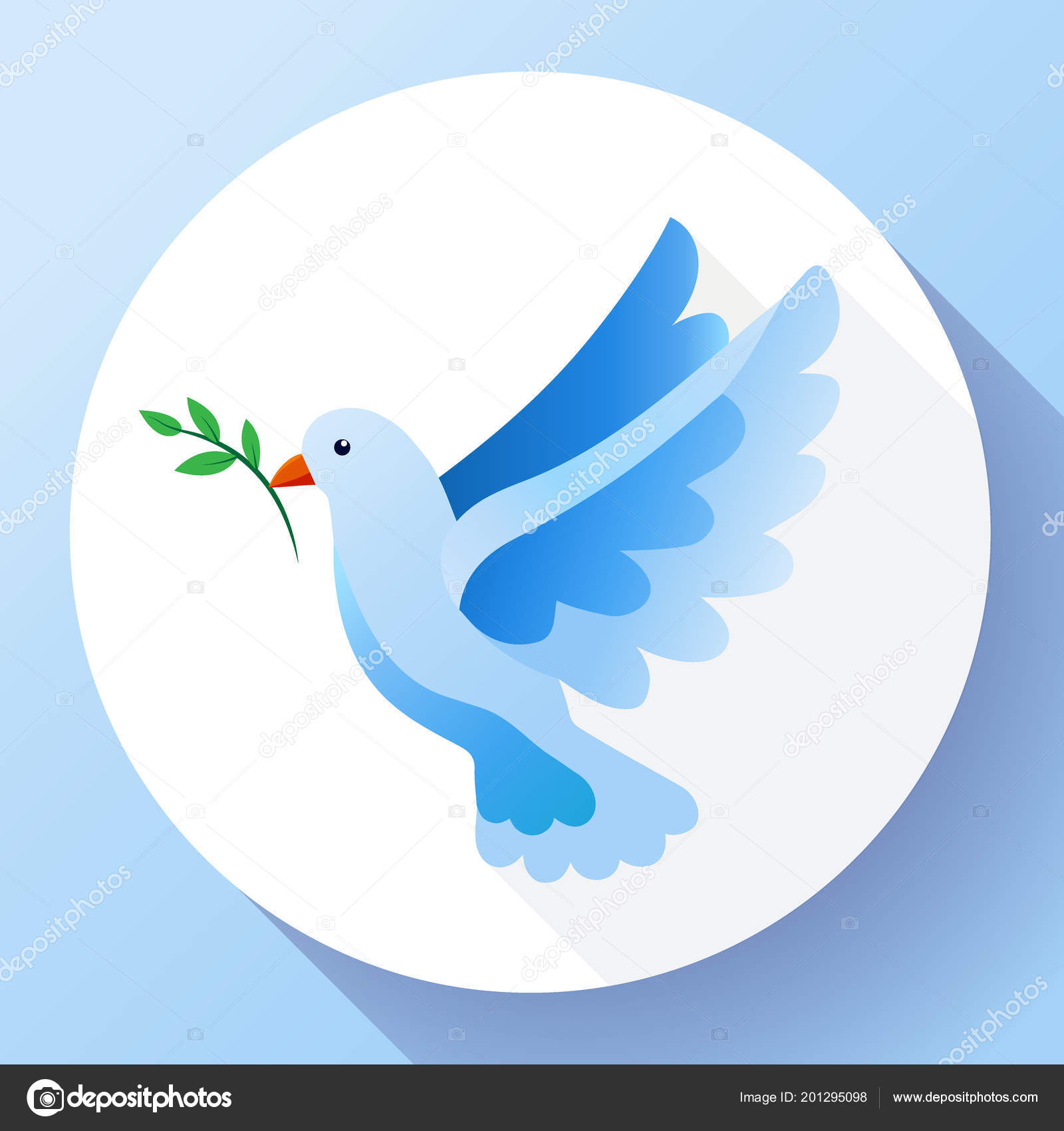 Pomba azul com ícone de paz de ramo. Voando pássaro azul e conceito de paz.  Conceito, image size:1600x1700