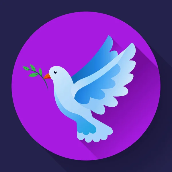 支店平和アイコンで青い鳩は。青い鳥と平和の概念を飛んでいます。平和主義の概念。自由飛行のシンボル。地球、神の摂理、神の天使のアイコン - 神のシンボル平和の鳩. — ストックベクタ