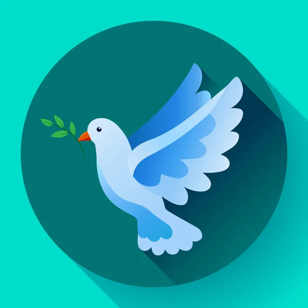 支店平和アイコンで青い鳩は。青い鳥と平和の概念を飛んでいます。平和主義の概念。自由飛行のシンボル。地球、神の摂理、神の天使のアイコン - 神のシンボル平和の鳩. — ストックベクタ
