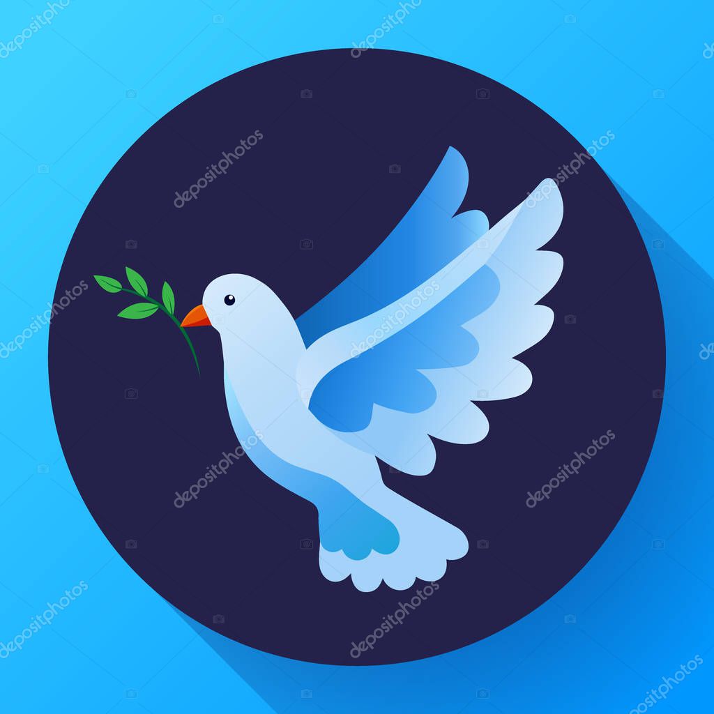 Blue dove of peace icon. Flying blue bird and peace concept. Pacifism concept. Free Flying dove icon - symbol of God, peace on earth, divine providence, the angel of God. Can be used as church logo