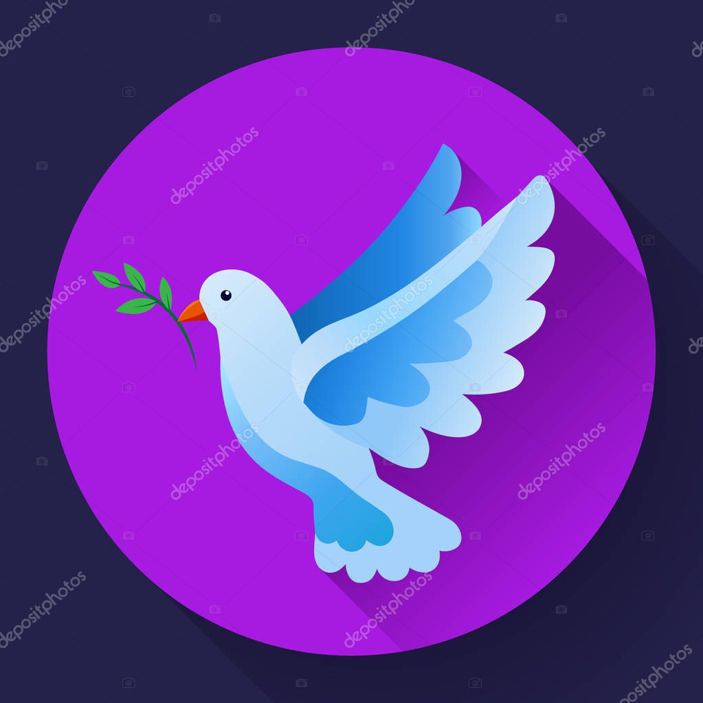 Blue dove of peace icon. Flying blue bird and peace concept. Pacifism concept. Free Flying dove icon - symbol of God, peace on earth, divine providence, the angel of God. Can be used as church logo