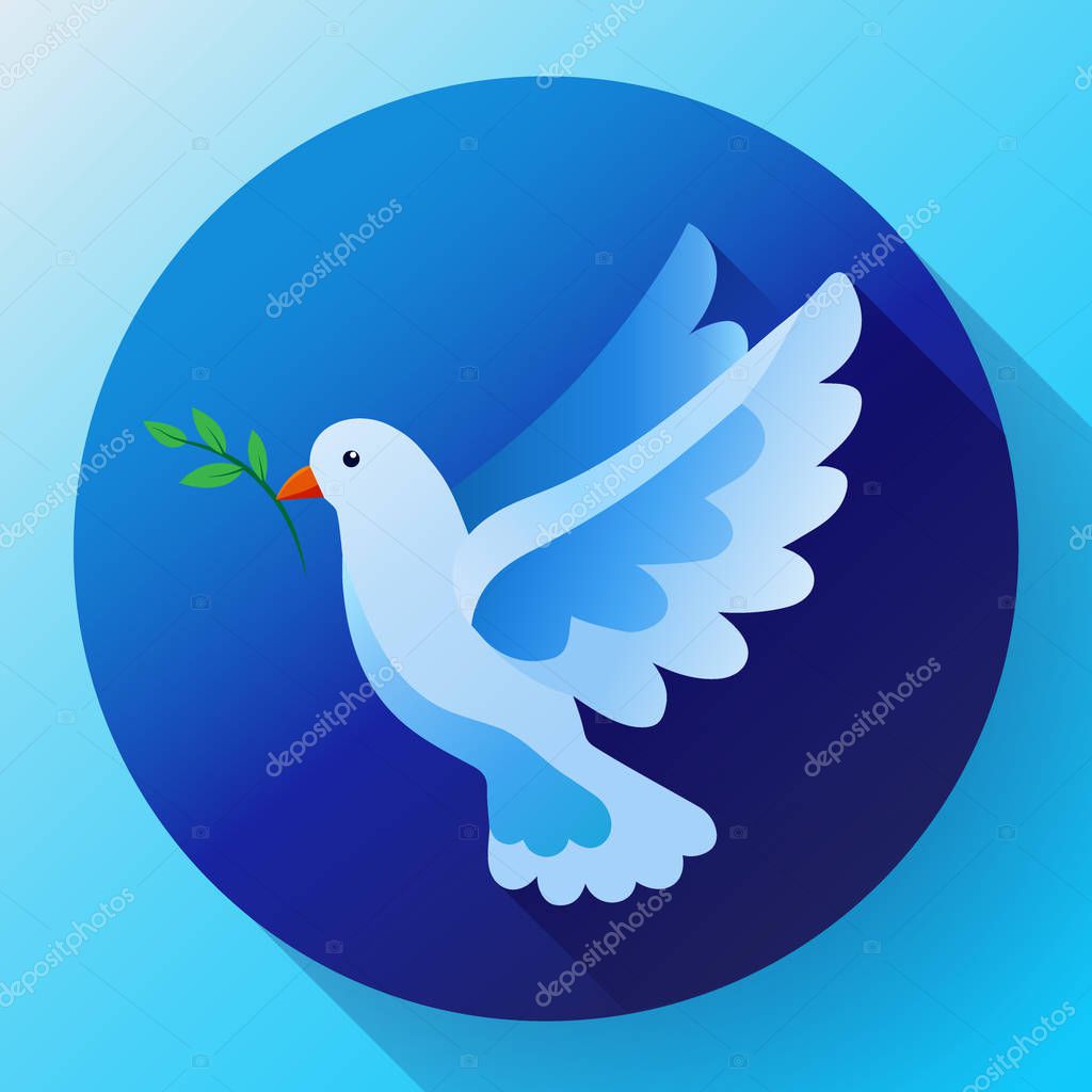 Blue dove of peace icon. Flying blue bird and peace concept. Pacifism concept. Free Flying dove icon - symbol of God, peace on earth, divine providence, the angel of God. Can be used as church logo