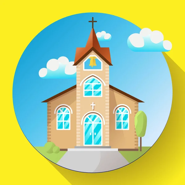 Ikon Bangunan Gereja Vektor Datar Ilustrasi Rumah Ibadah Atau Logo - Stok Vektor
