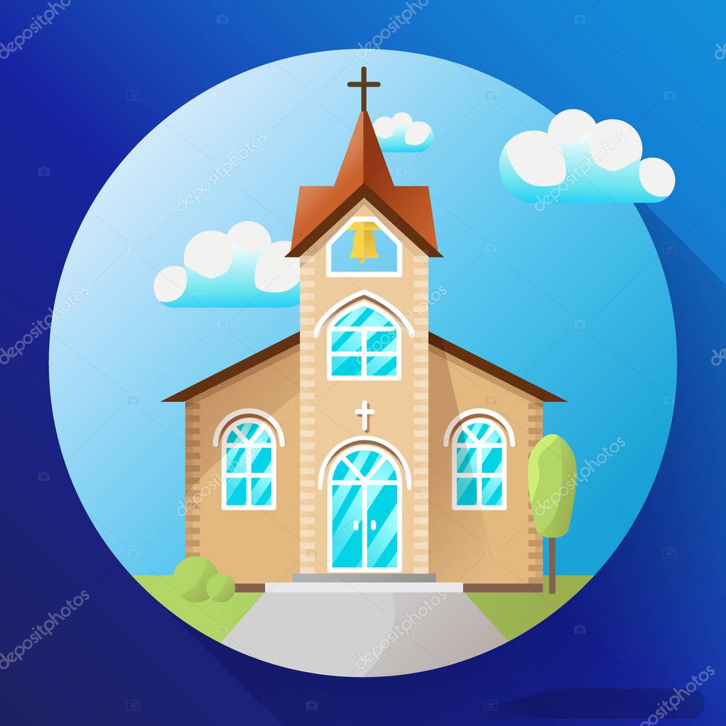 Vector church building icon flat. Religion house illustration or church logo and church icon