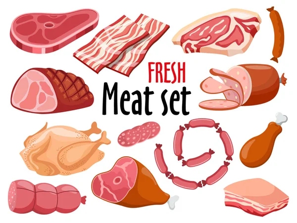 Vlees vector instellen Vers vlees icons set. — Stockvector