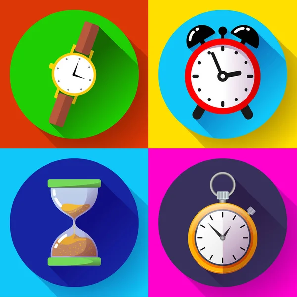 Viejo reloj despertador de reloj de arena vintage, cronómetro, vector icono reloj de pulsera - conjunto de iconos de reloj de tiempo — Archivo Imágenes Vectoriales