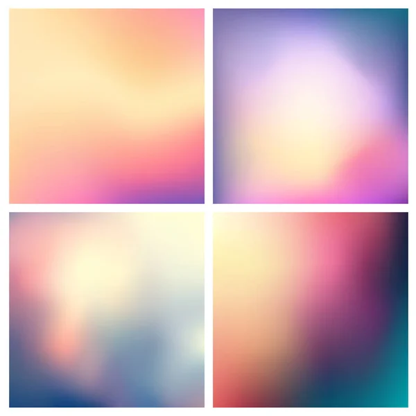 Abstract vector veelkleurig wazig achtergrond set 4 kleuren set. Vierkante wazig achtergronden set - lucht wolken zee oceaan strand kleuren — Stockvector