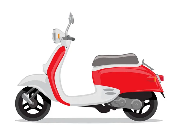 Vektör kırmızı ve beyaz retro scooter, düz stil yan görünüm. — Stok Vektör