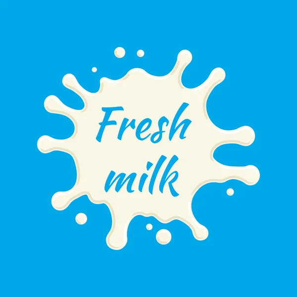 Vector de etiqueta de leche fresca. Diseño de salpicaduras y manchas de leche, ilustración creativa de forma . — Archivo Imágenes Vectoriales