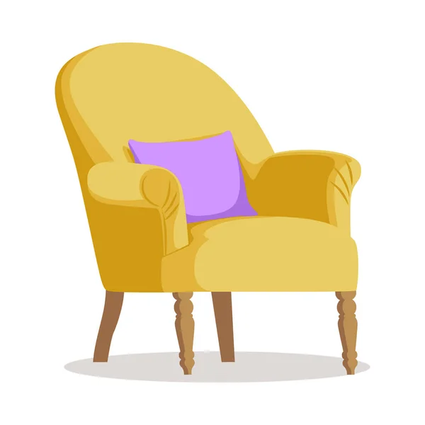 Moderner weicher gelber Sessel mit Polsterung - Element der Innenarchitektur isoliert auf weißem Hintergrund. — Stockvektor