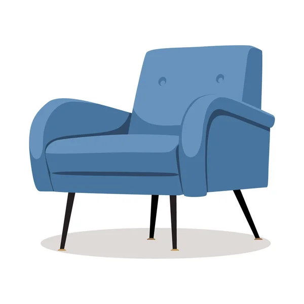 Современное синее мягкое кресло с обивкой - элемент интерьера изолирован на белом фоне . — стоковый вектор