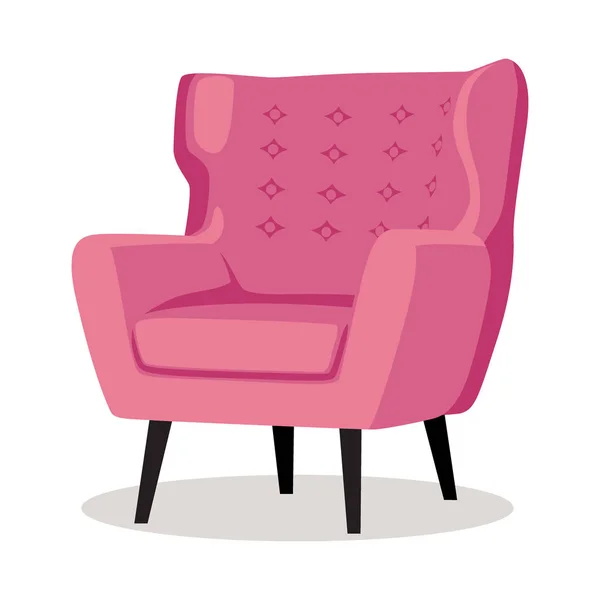 Moderner rosa weicher Sessel mit Polsterung - Element der Innenarchitektur isoliert auf weißem Hintergrund. — Stockvektor