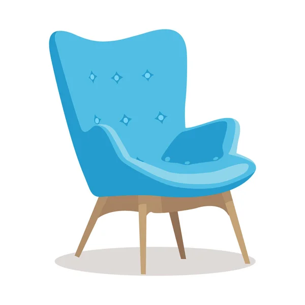 Современное синее мягкое кресло с обивкой - элемент интерьера изолирован на белом фоне . — стоковый вектор