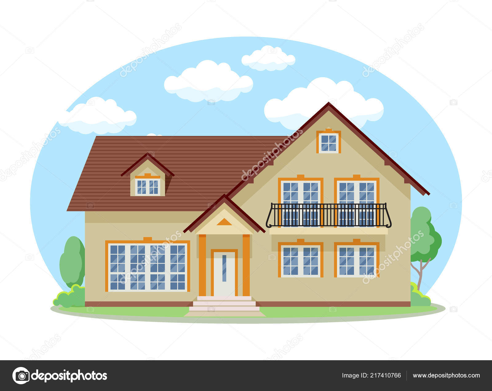 Cartoon house exterior with blue clouded sky Front Home Architecture  Concept Flat Design Style. Vector illustration of Facade Building Stock  Vector Image by ©MarySan_ #217410766