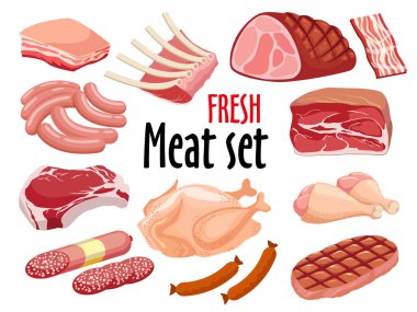Meat set vector. Fresh meat icons set. clipart