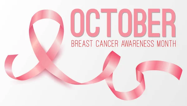 Fita rosa realista, mês de conscientização de câncer de mama outubro —  Vetores de Stock