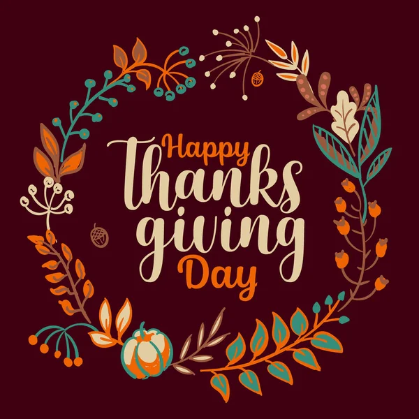 Met Hand Getekend Happy Thanksgiving Typografie Herfst Krans Banner Viering — Stockvector