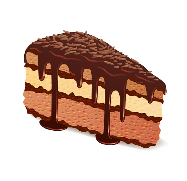 Pedazo de pastel de chocolate con esmalte y cobertura — Vector de stock