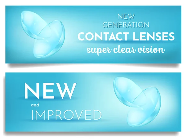 Set reclame banner nieuwe oogcontact lenzen — Stockvector