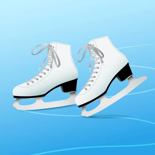 Par de patines de hielo clásicos blancos sobre hielo azul — Archivo Imágenes Vectoriales