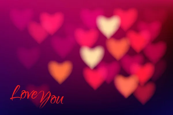 Heart shape bokeh light background. Love you dark pink blurred background. — Stock Vector