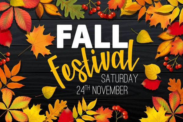Листопад восени оголошення фестивалю, запрошення банер з опалим листям — стоковий вектор