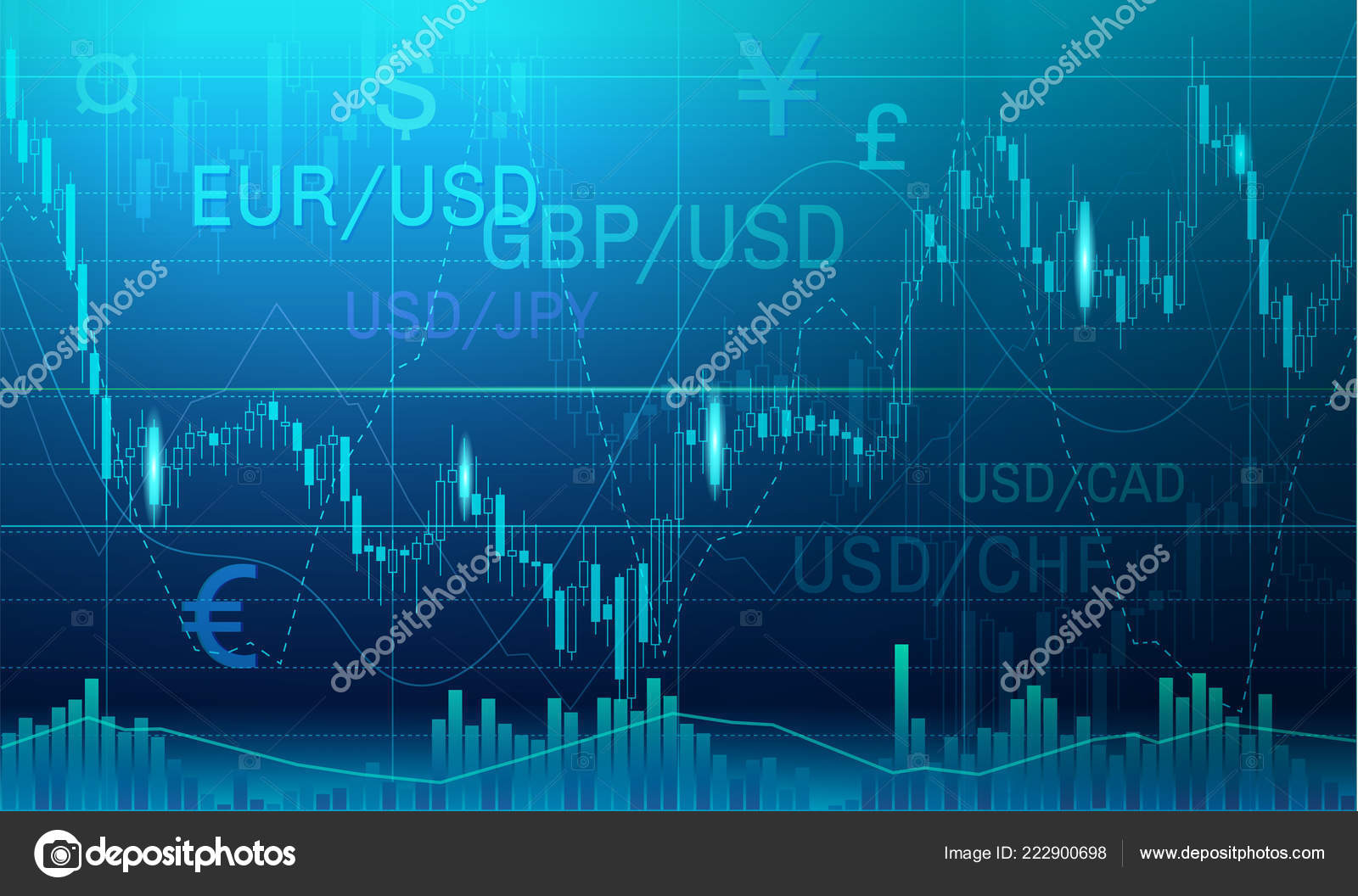 Candlestick Chart In Financial Market Vector Illustration On Dark - 
