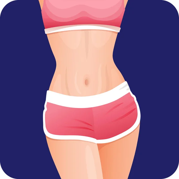 Slim fitness tjej abs i sportkläder mage, mage, smal midja ikon — Stock vektor